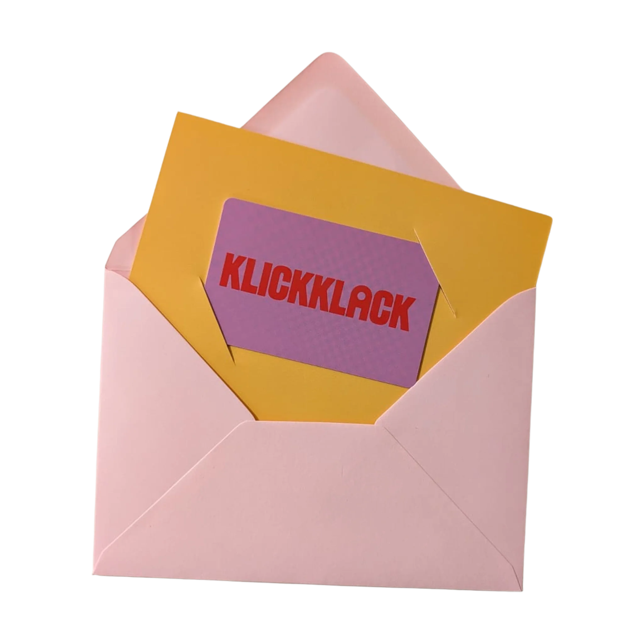 Analoger Geschenkgutschein in einem geöffneten rosa Kuvert.