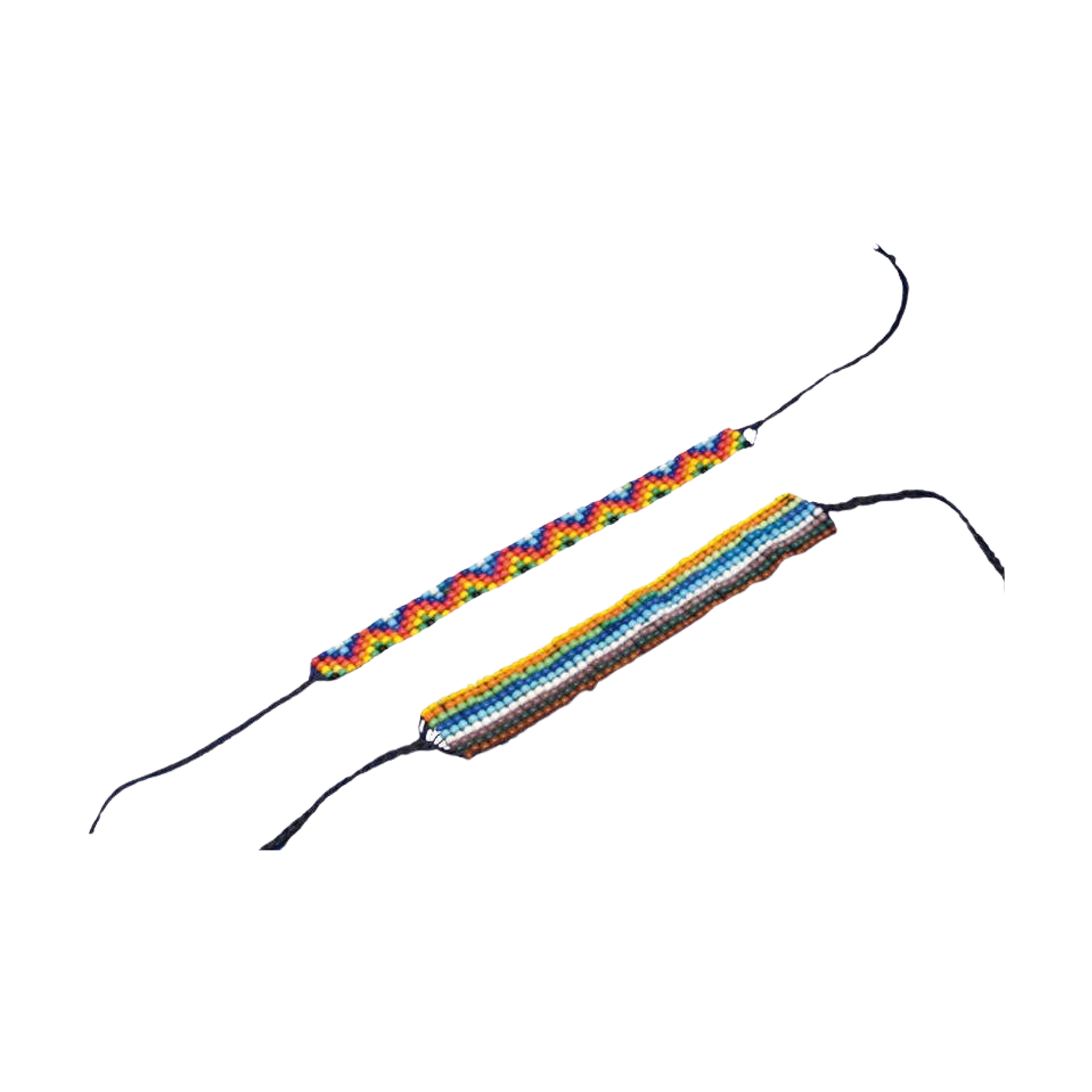 Zwei handgewebte Freundschaftsbänder aus winzigen Perlen, passend zum Kleiner Perlenwebrahmen, der Feinmotorik und Kreativität fördert. Hergestellt in Deutschland, spiegelt es KLICKKLACKs nachhaltige, moderne Ästhetik wider.