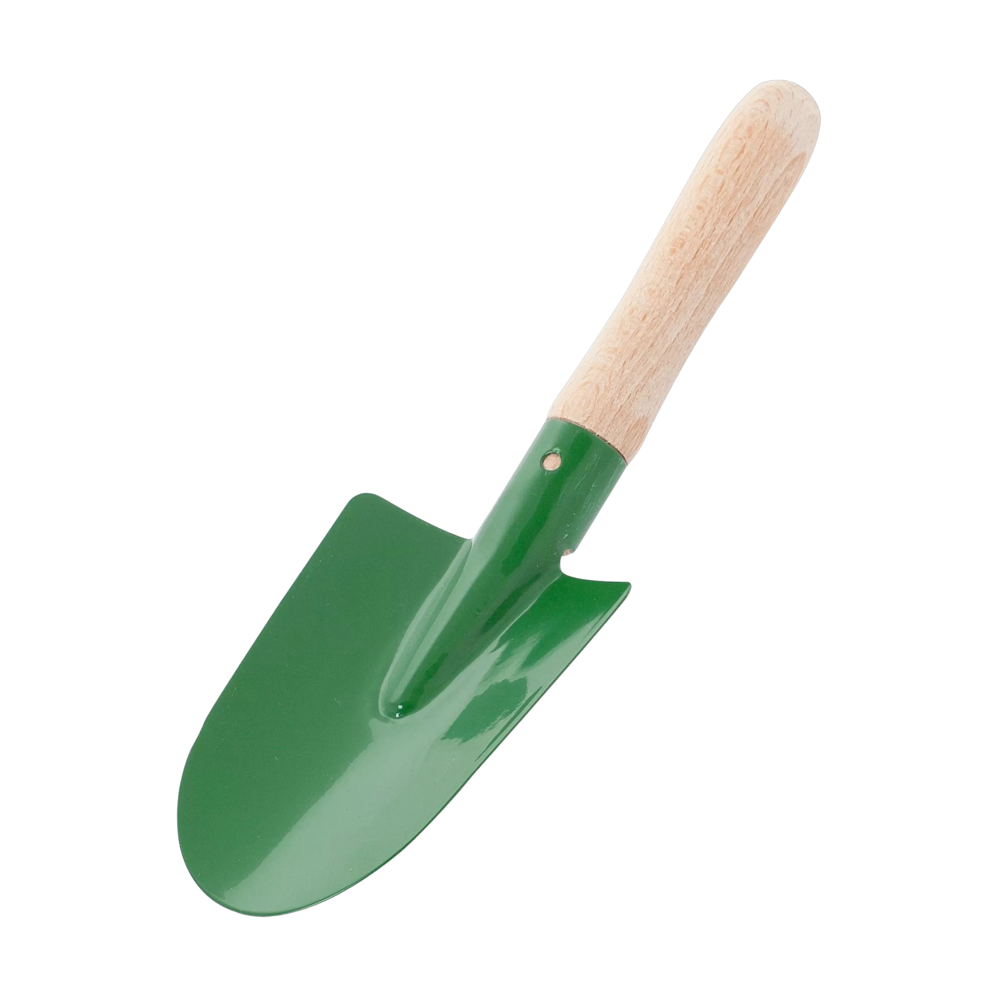 Sandschäufelchen, ein handliches Gartengerät, hergestellt in Deutschland. Es besitzt eine grüne Metallklinge und einen Holzgriff, ideal für präzise Gartenarbeiten und spiegelt KLICKKLACKs Engagement für nachhaltiges Design wider.