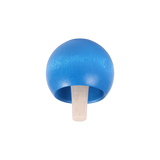 Umkehrkreisel blau aus massivem Ahornholz, gefertigt in Deutschland. Der Kreisel hat einen naturbelassenen Stiel und eine halbrunde, blau bemalte Oberfläche, die sich beim Drehen umkehrt.