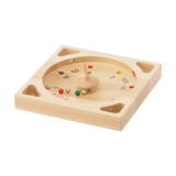 Kreiselspiel: Roulette – Geschicklichkeitsspiel aus massivem Buchenholz mit zentralem Kreisel, nummerierten Punktzonen und Holzmurmeln. Fördert Feinmotorik und Konzentration, hergestellt in einer geschützten Werkstätte in Deutschland.