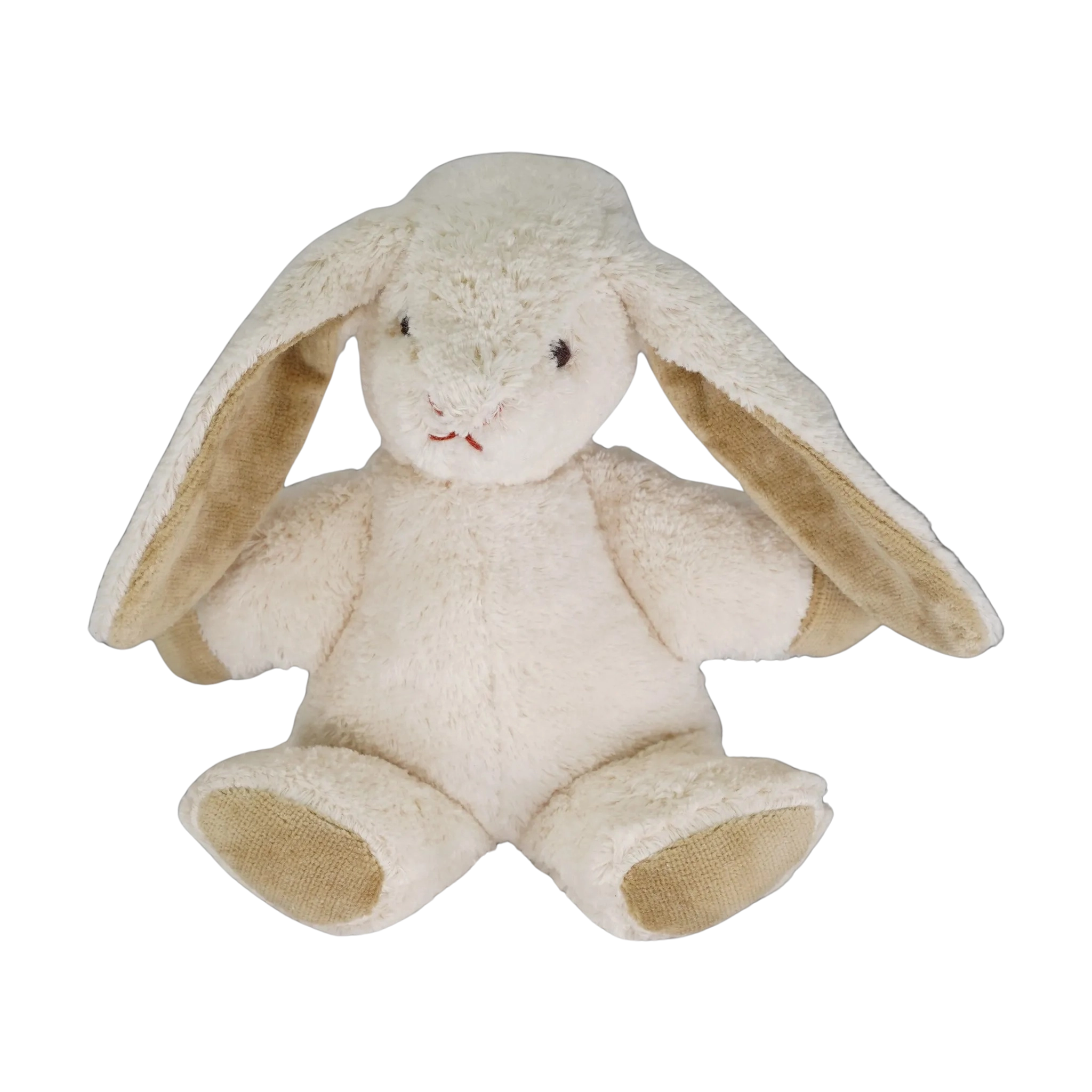 Kuscheltier: Hase mit gestickten Augen aus weicher Bio-Baumwolle, gefüllt mit 100% Maiswatte, zeigt detailreiche Ohren und Füße. Hergestellt in einer deutschen Manufaktur, verkörpert er KLICKKLACKs nachhaltige Ästhetik.