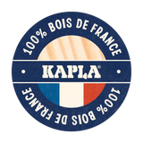Rundes Siegel für Bausteine: 280er Kasten von KAPLA, zeigt 100 % Bois de France, betont nachhaltige französische Produktion. Enthält naturfarbene Plättchen und Kunstbuch, ideal für kreative Bauprojekte ab 6 Jahren.