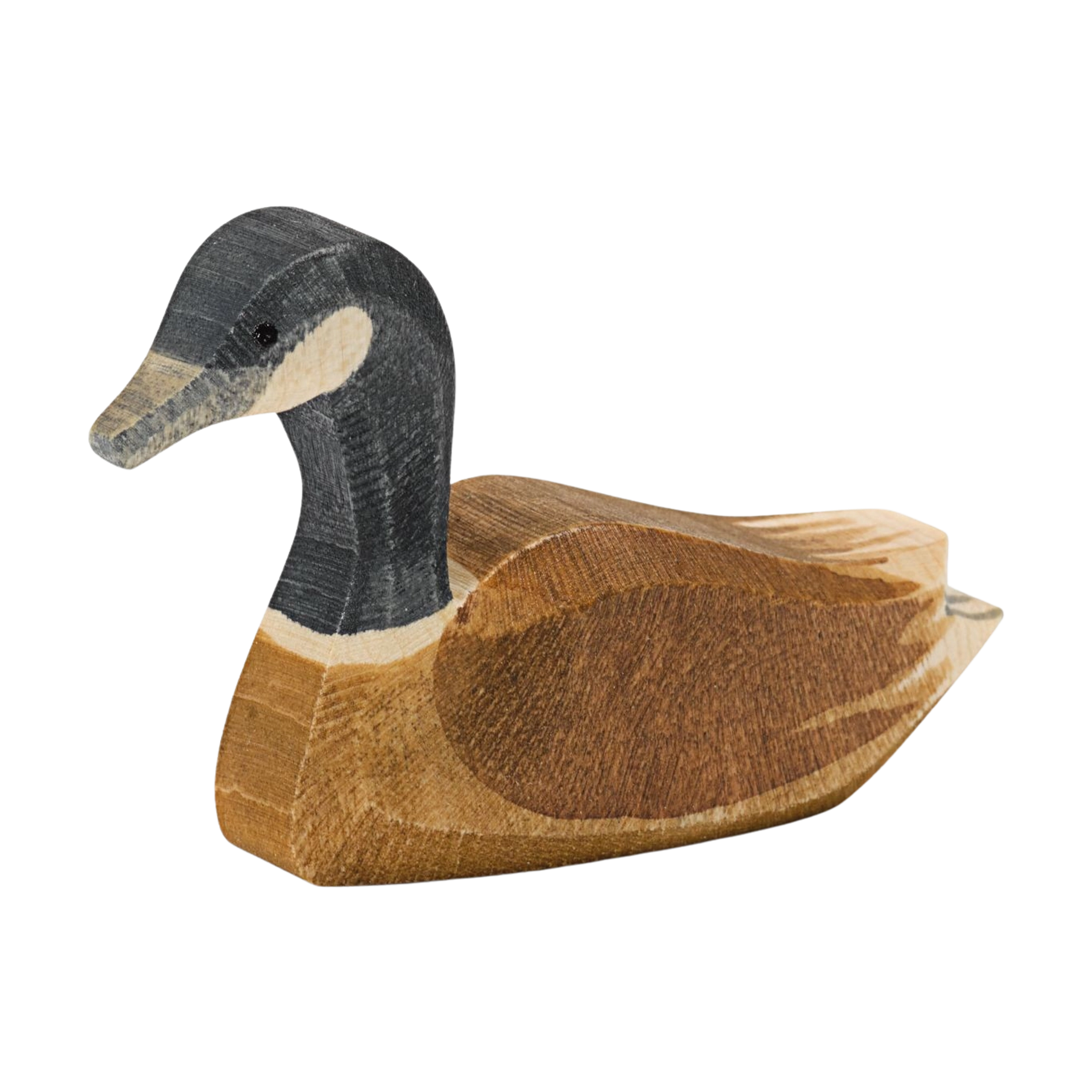 Holztier: Kanadagans schwimmend, ein handgeschnitzter Holzvogel in Dekorationsstil, spiegelt die Eleganz und Detailtreue wider, die KLICKKLACK-Produkte durch nachhaltiges Design und regionale Handwerkskunst charakterisieren.