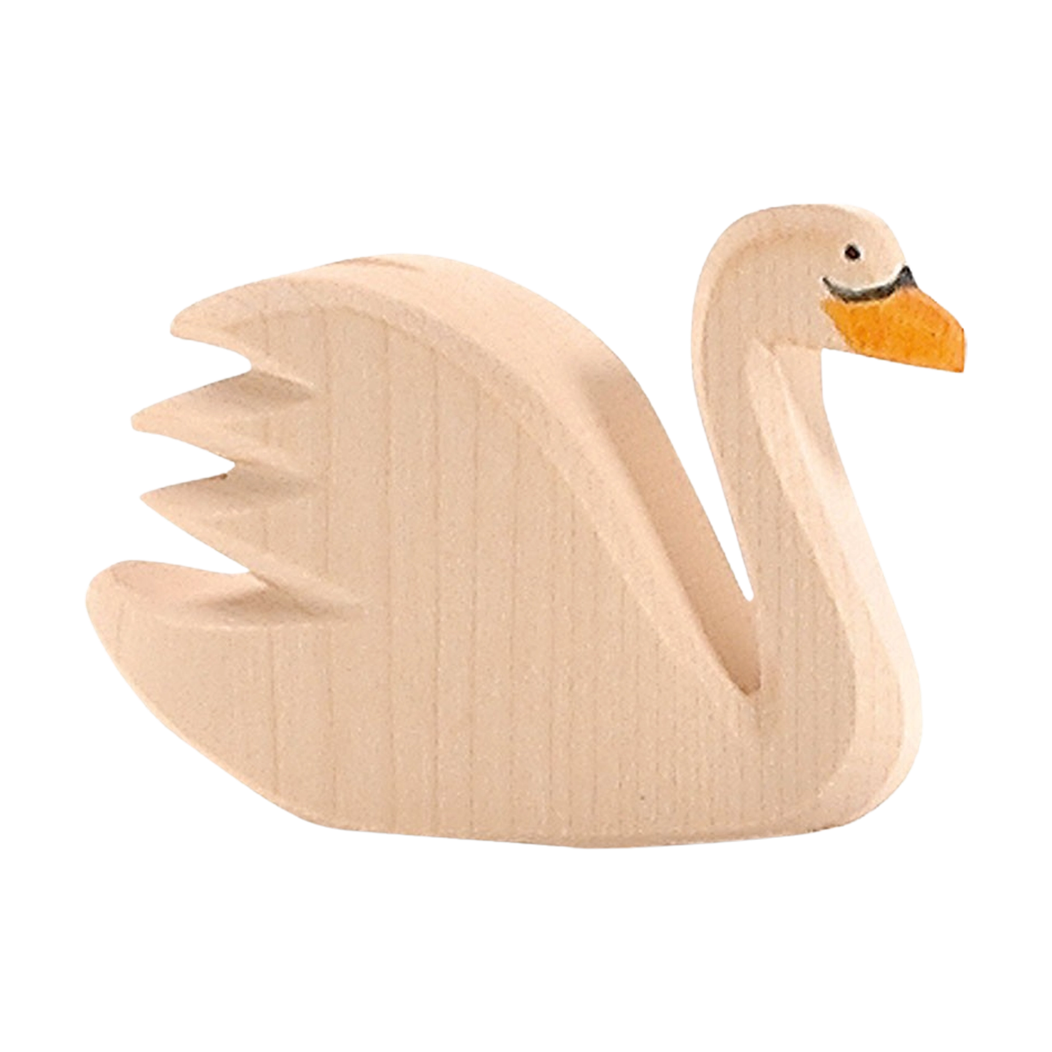 Holztier: Schwan aus massivem Ahornholz, handbemalt, zeigt feine Details eines Wasservogels. Perfekt für kreatives Spiel und passt zu weiteren Ostheimer Holzfiguren, hergestellt in Deutschland.