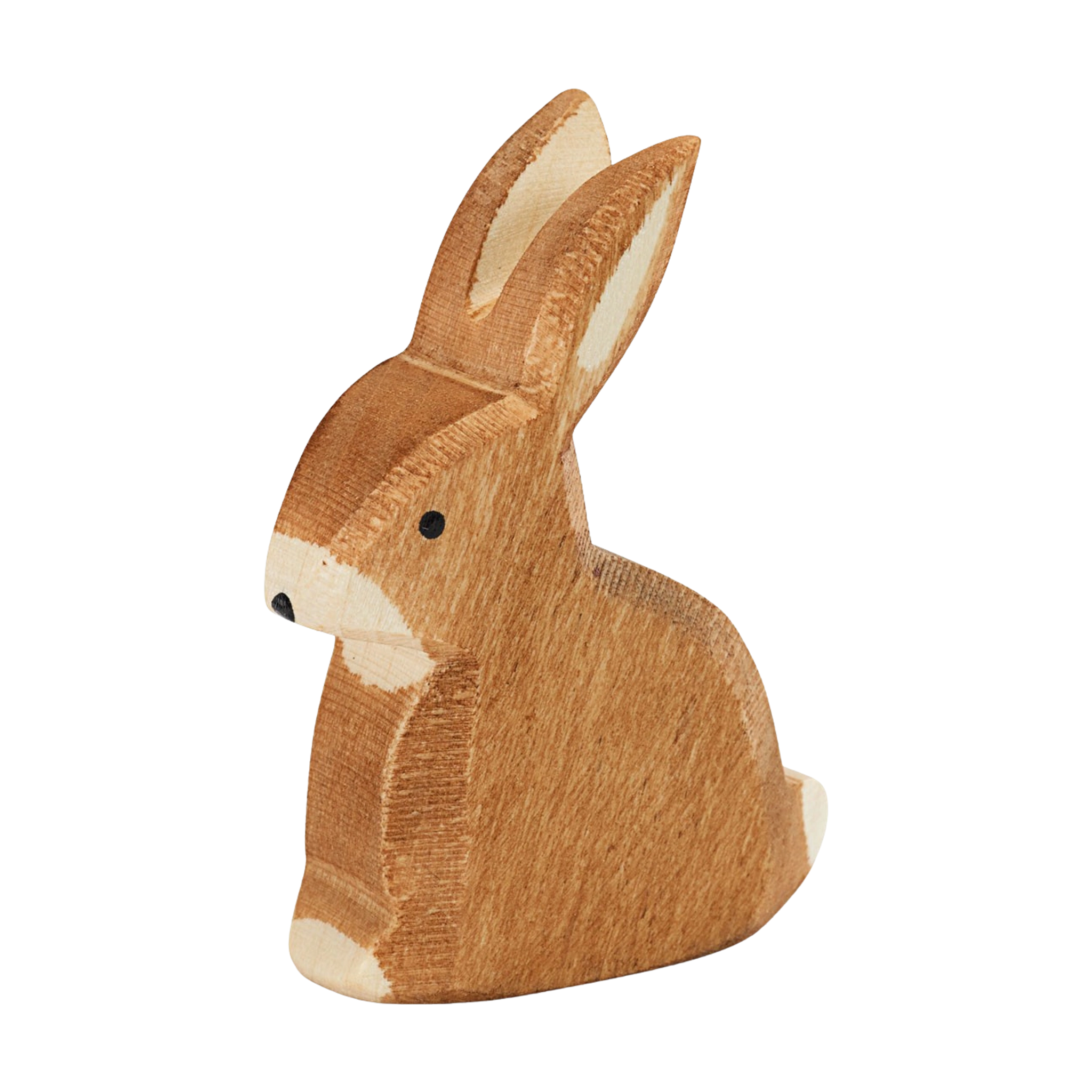 Holztier: Hase sitzend aus massivem Ahornholz, liebevoll von Hand bemalt. Ideal für kreatives Spiel, passend zu weiteren Ostheimer Holzfiguren. Hergestellt in einer geschützten Werkstätte in Deutschland.