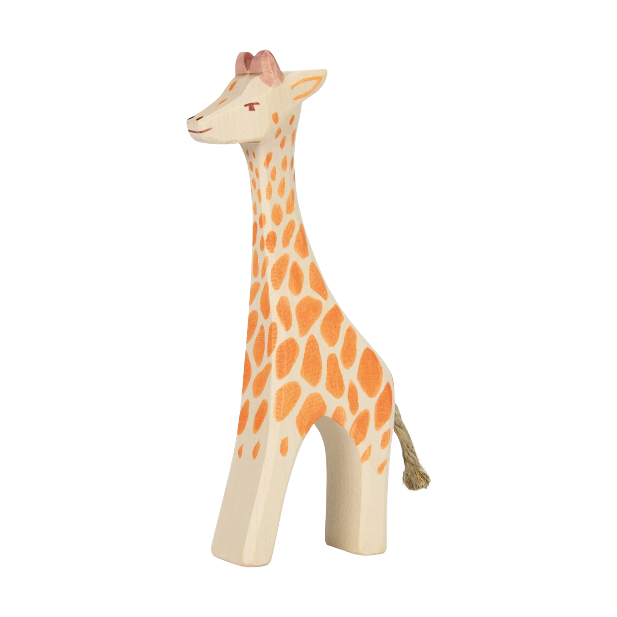 Holztier: Giraffe groß stehend, eine handbemalte Ahornholzfigur von Ostheimer, ideal für kreatives Kinderrollenspiel. Nachhaltig in Deutschland gefertigt, spiegelt es KLICKKLACKs Engagement für ästhetische, regionale und faire Produkte wider.