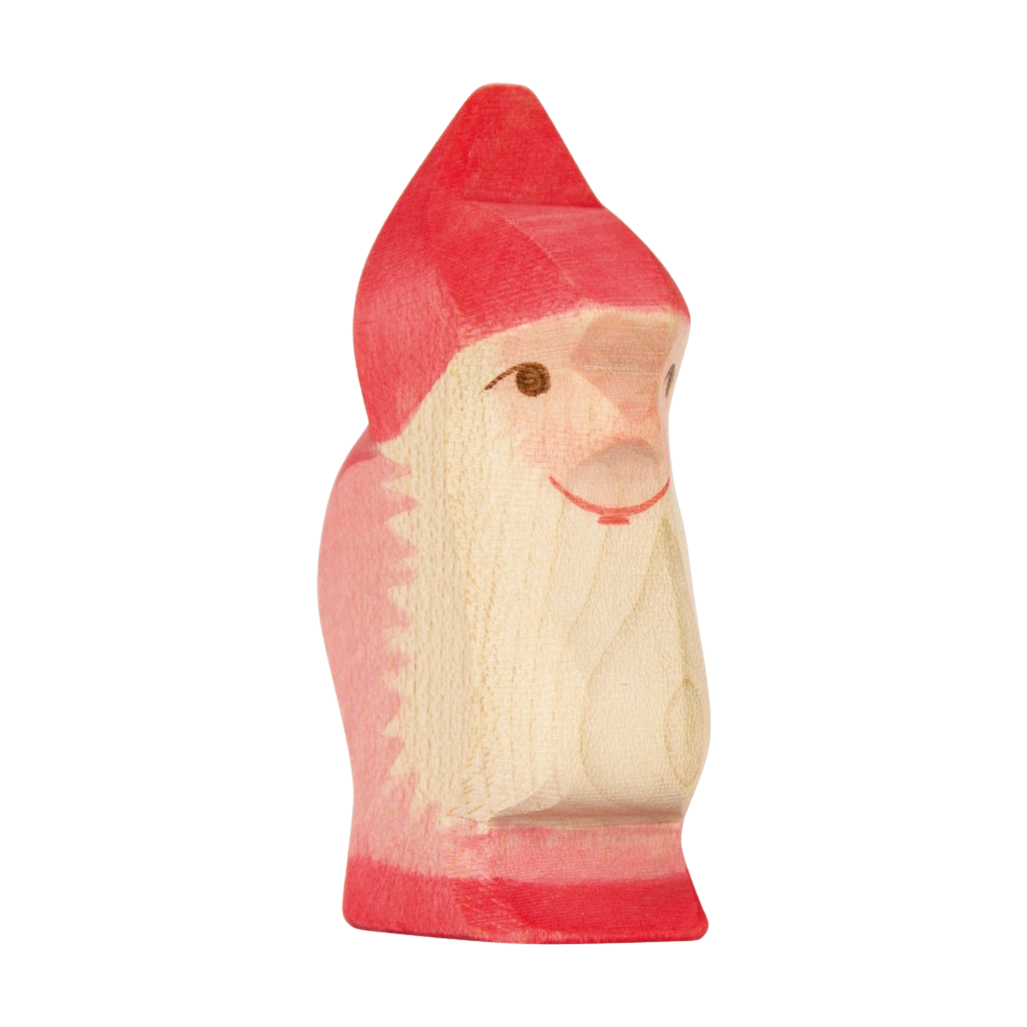 Holzfigur: Zwerg rot, ein handbemalter, geschnitzter Gnom aus massivem Ahornholz, ideal für kreatives Kinderspiel. Hergestellt in Deutschland, fördert nachhaltiges Design und soziale Fairness, passend zu Ostheimer-Holzfiguren.