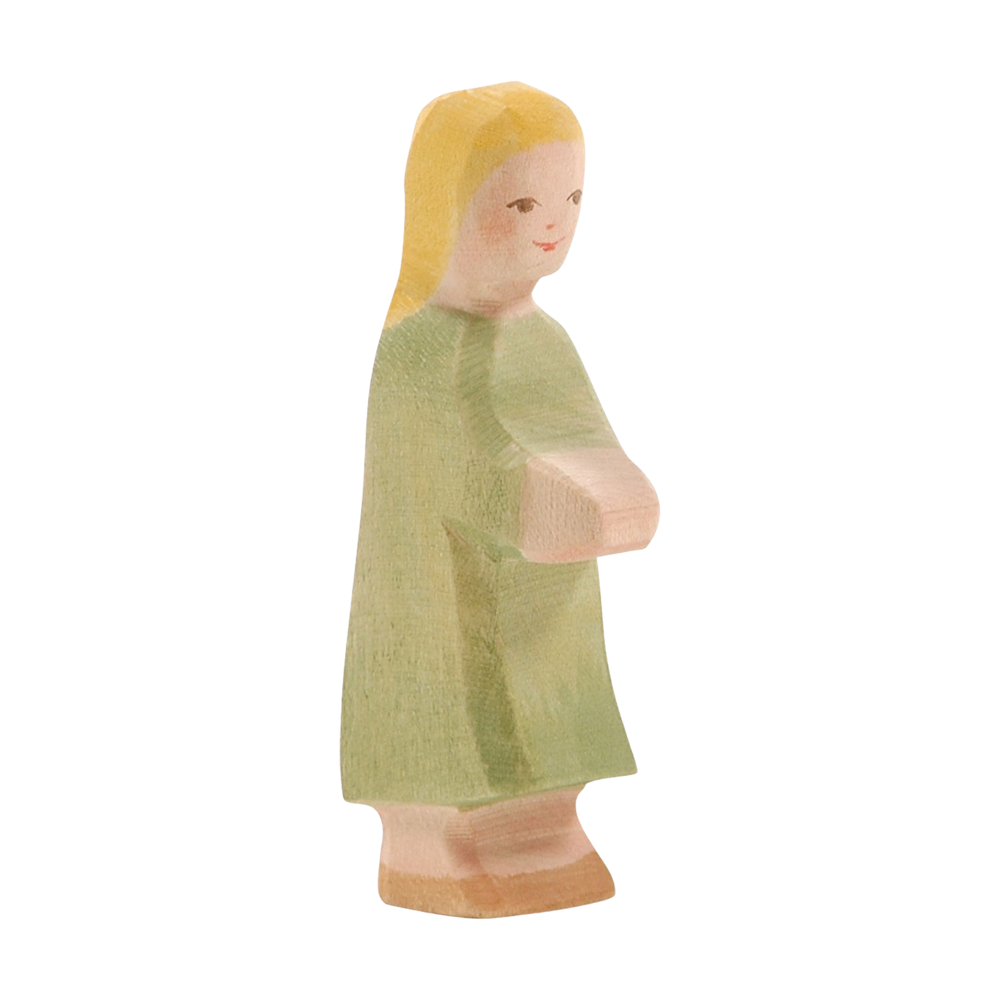 Holzfigur: Gretel aus massivem Ahornholz, handbemalt für kreatives Rollenspiel. Stehende Frauenfigur von Ostheimer, gefertigt in Deutschland, ideal für die Kombination mit weiteren Holzfiguren.