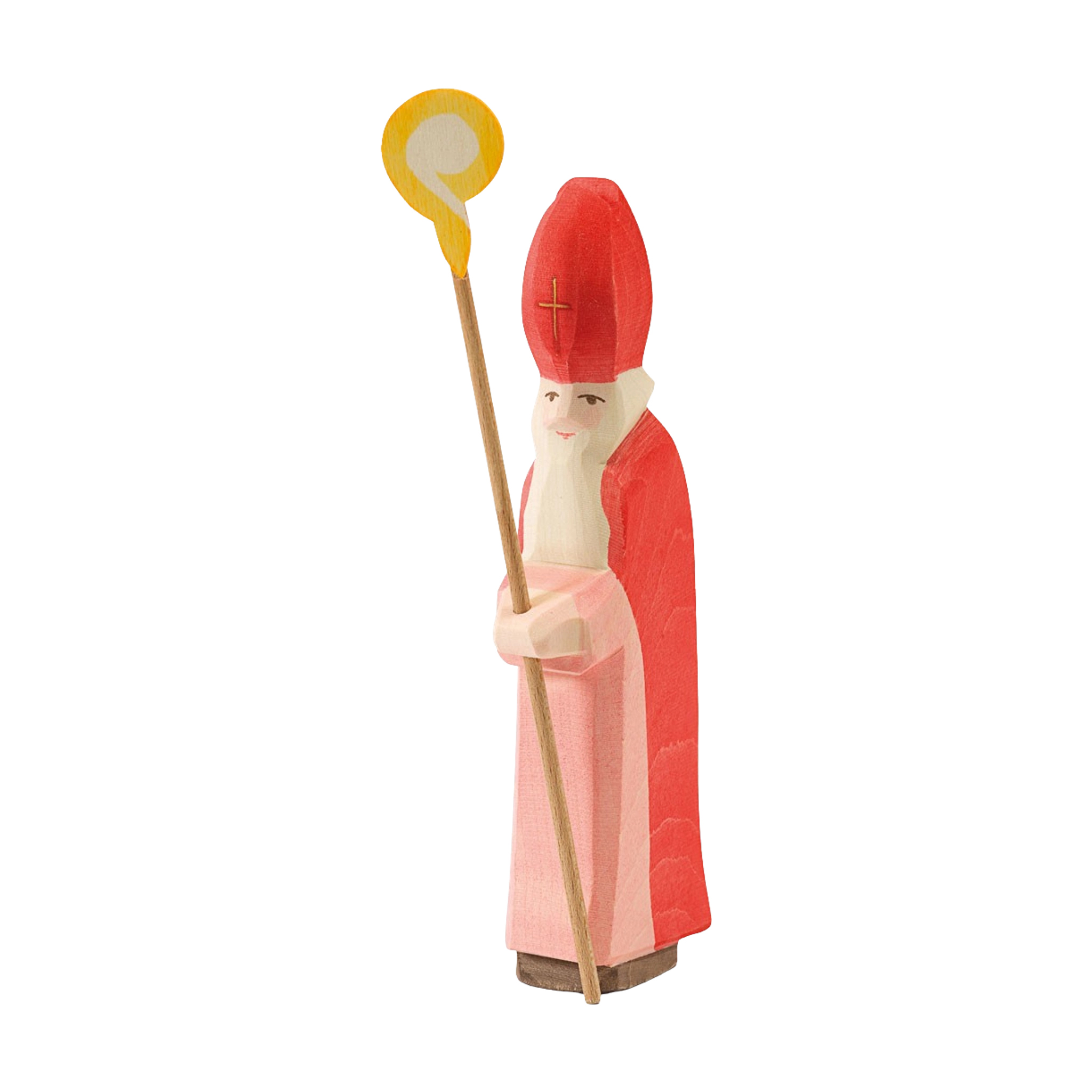 Holzfigur: St. Nikolaus, aus massivem Ahornholz, liebevoll handbemalt, dargestellt als detailreiche Statue eines Heiligen. Perfekt für kreatives Spiel, hergestellt in Deutschland.