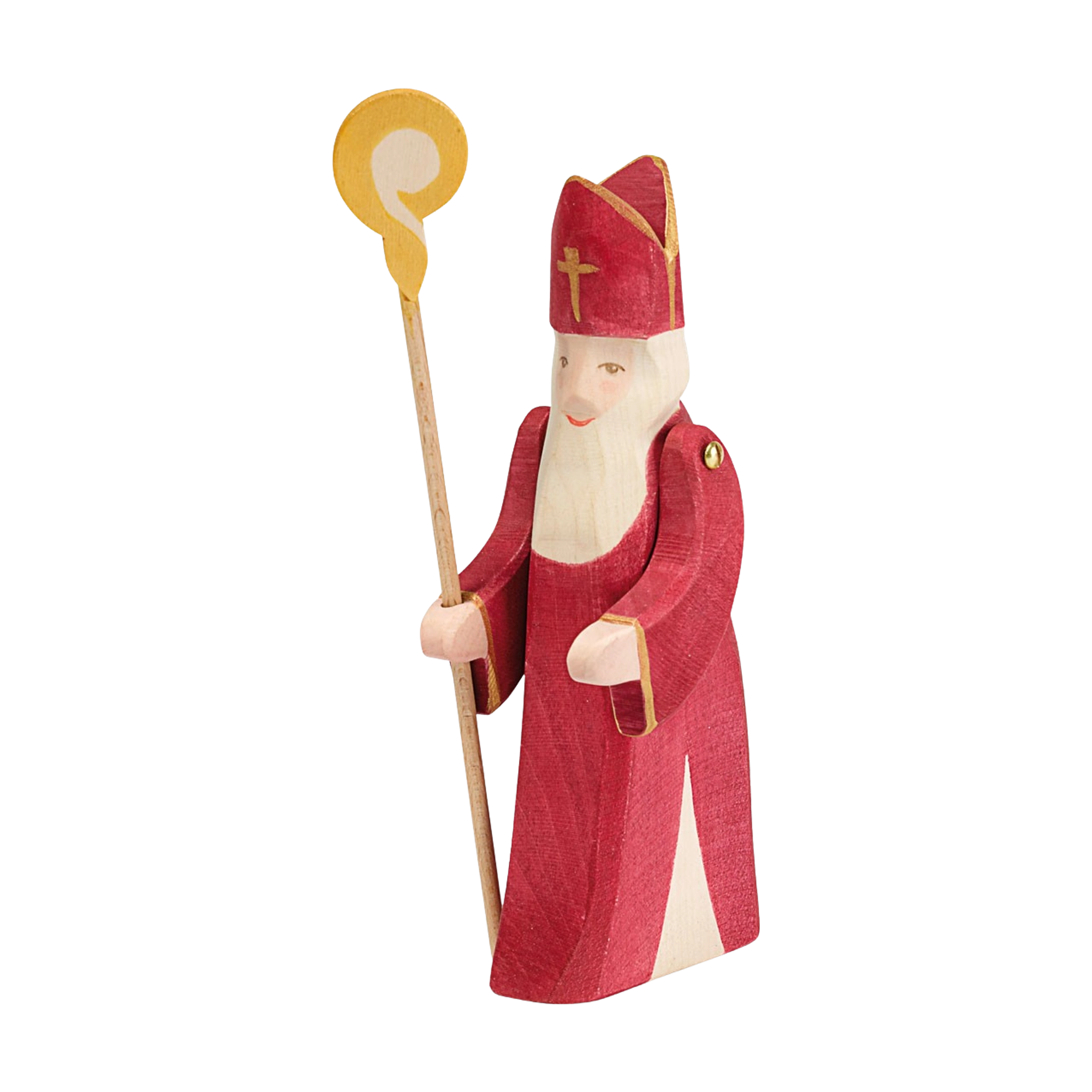 Holzfigur: St. Nikolaus II, eine handbemalte, detailreiche Holzfigur aus massivem Ahorn, ideal für kindliches Rollenspiel. Perfekt kombinierbar mit anderen Ostheimer-Figuren, hergestellt in Deutschland.