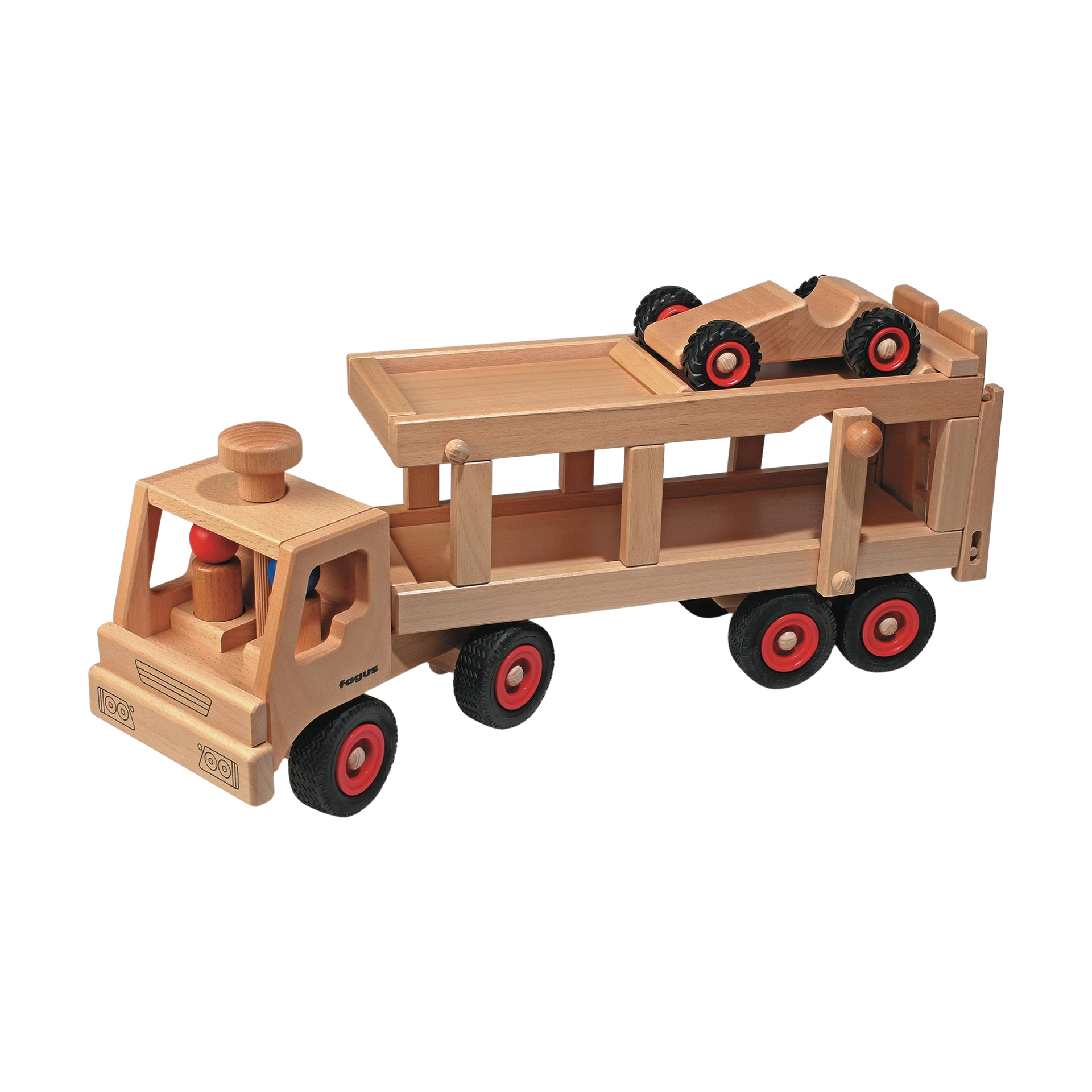 fagus händler Fagus Autotransporter – Lenkbares Holzspielzeug mit Figuren – KLICKKLACK