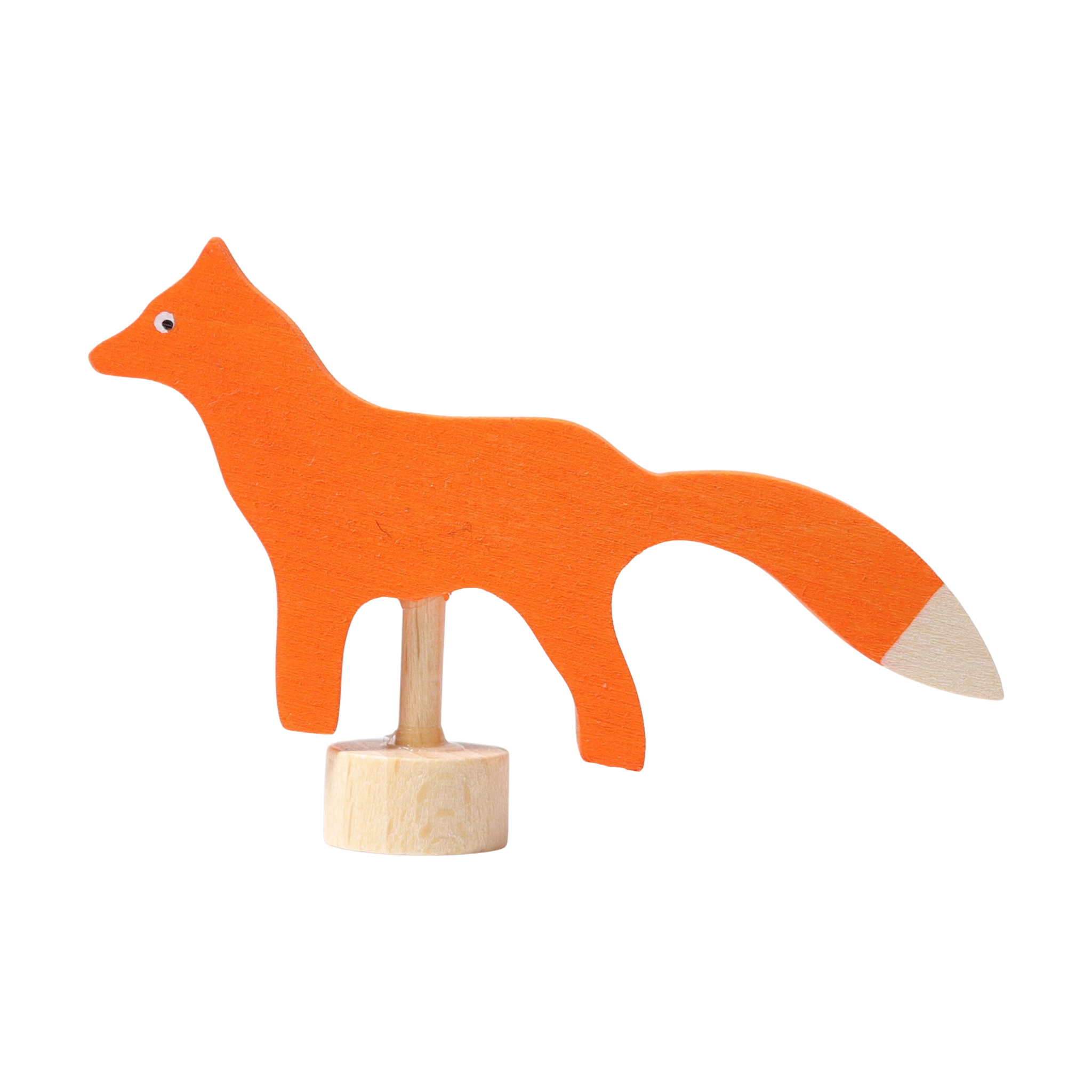 Steckfigur: Fuchs aus handbemaltem Lindenholz auf Holzständer. Ideal zur Dekoration von Festtafeln, hergestellt in Deutschland. Elegantes Design kombiniert mit anderen Figuren und Kerzen für nachhaltige Freude.