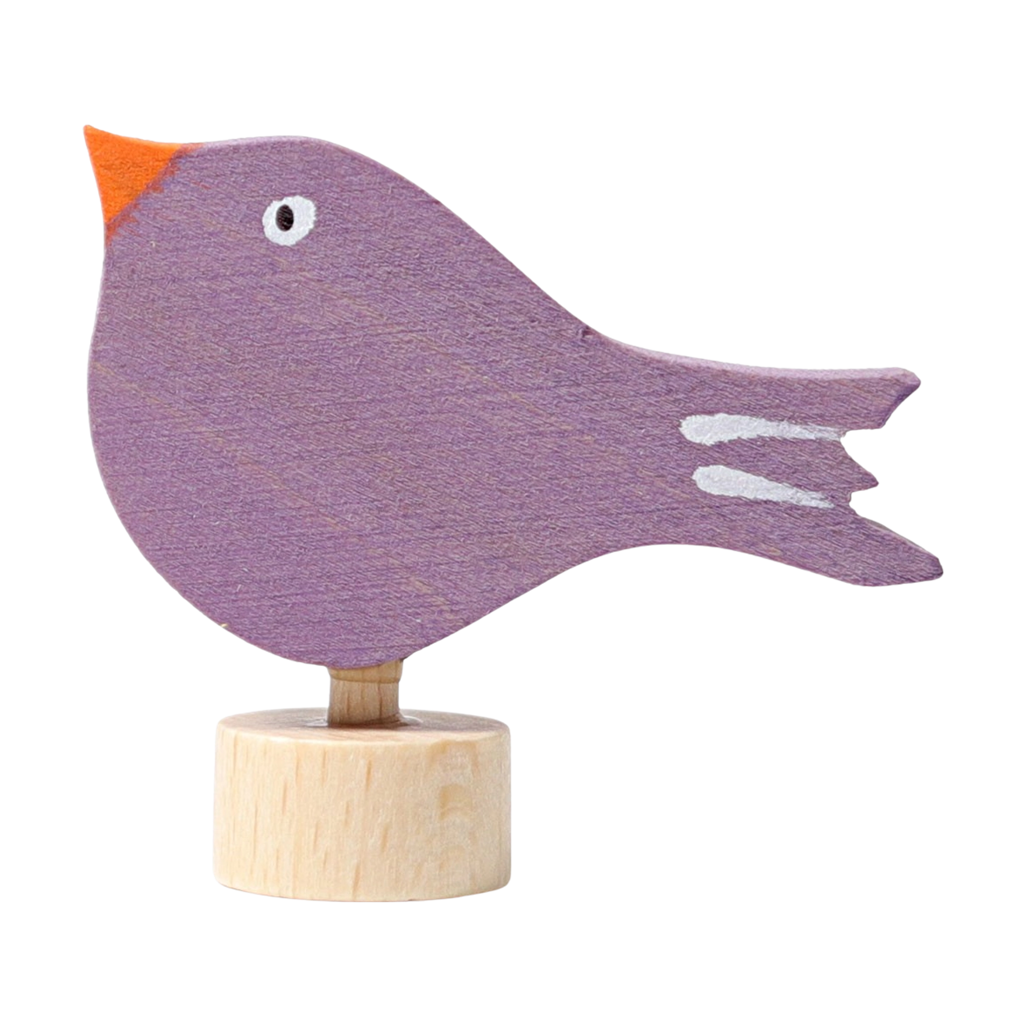 Steckfigur: Sitzender Vogel aus handbemaltem Lindenholz auf Holzständer, ideal zur Tischdekoration an Feiertagen. Kombinierbar mit weiteren Figuren, gefertigt in einer deutschen Manufaktur, verkörpert nachhaltige Ästhetik.