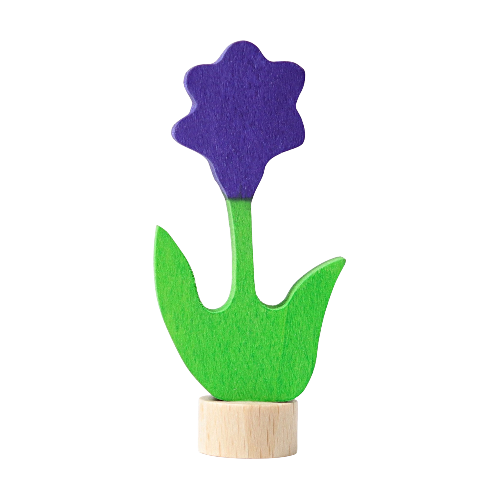 Steckfigur: Lila Blume aus handbemaltem Lindenholz, ideal für dekorative Anlässe. Kombinierbar mit anderen Figuren, spiegelt sie KLICKKLACKs Fokus auf nachhaltige, ästhetische Produkte wider.