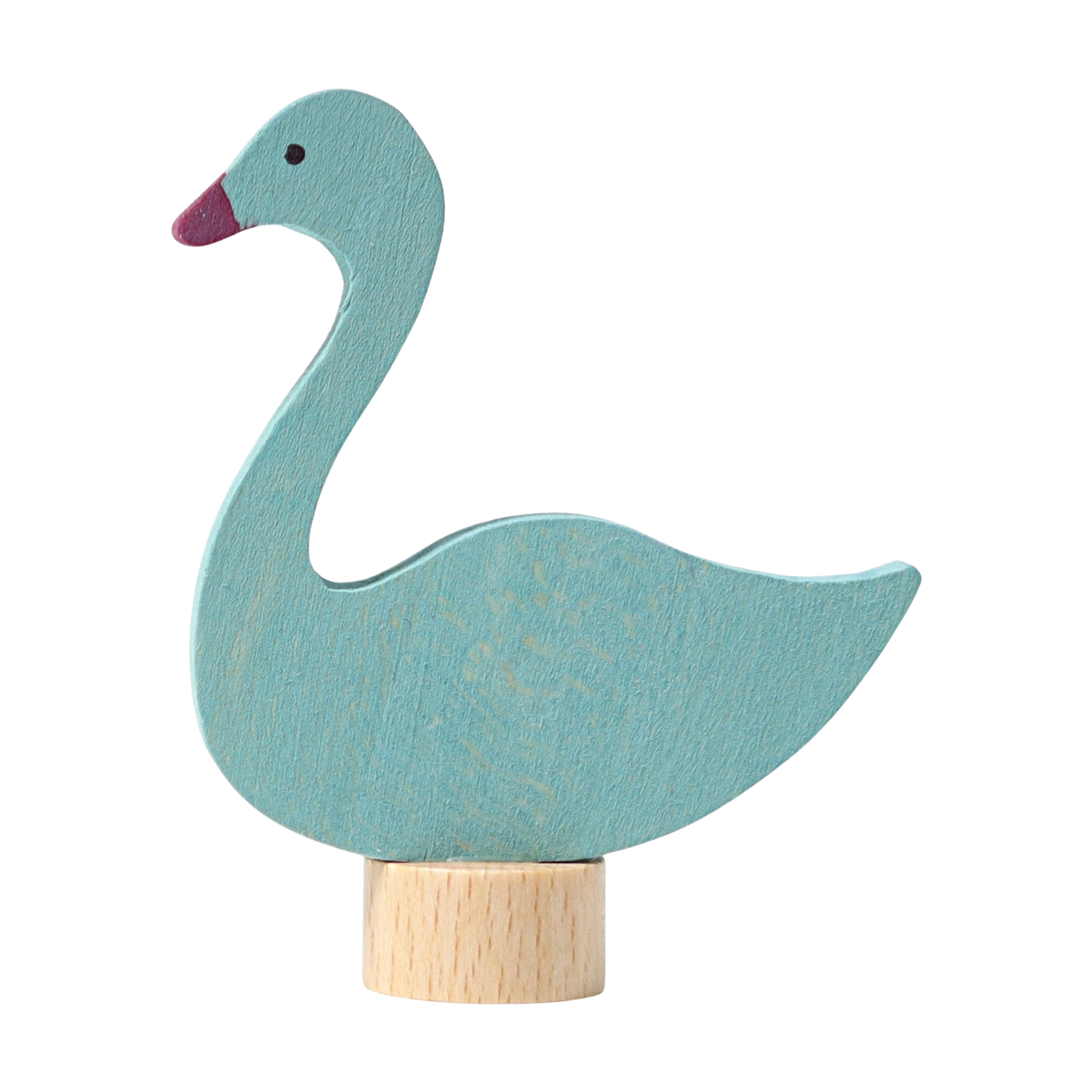 Steckfigur: Schwan aus handbemaltem Lindenholz, auf einem Holzständer präsentiert. Ideal zur Tischdekoration an Feiertagen, handgefertigt in Deutschland, verkörpert es die ästhetische und nachhaltige Philosophie von KLICKKLACK.