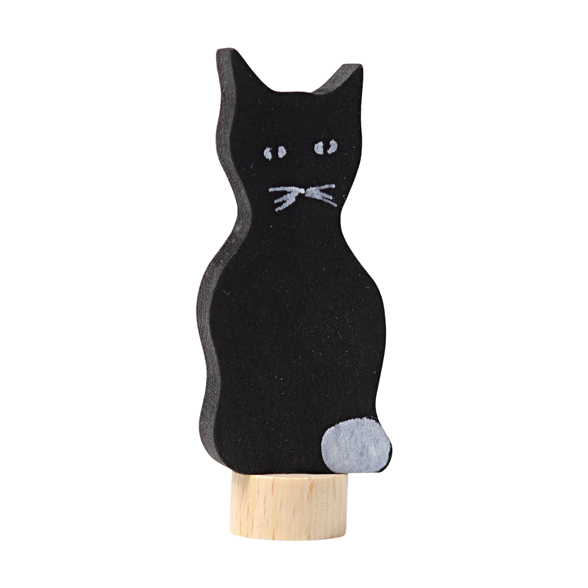 Steckfigur: Schwarze Katze aus handbemaltem Lindenholz, ideal zur Dekoration von Geburtstags- und Feiertagstischen, gefertigt in einer deutschen Manufaktur, kombiniert Ästhetik mit nachhaltigem Design von KLICKKLACK.