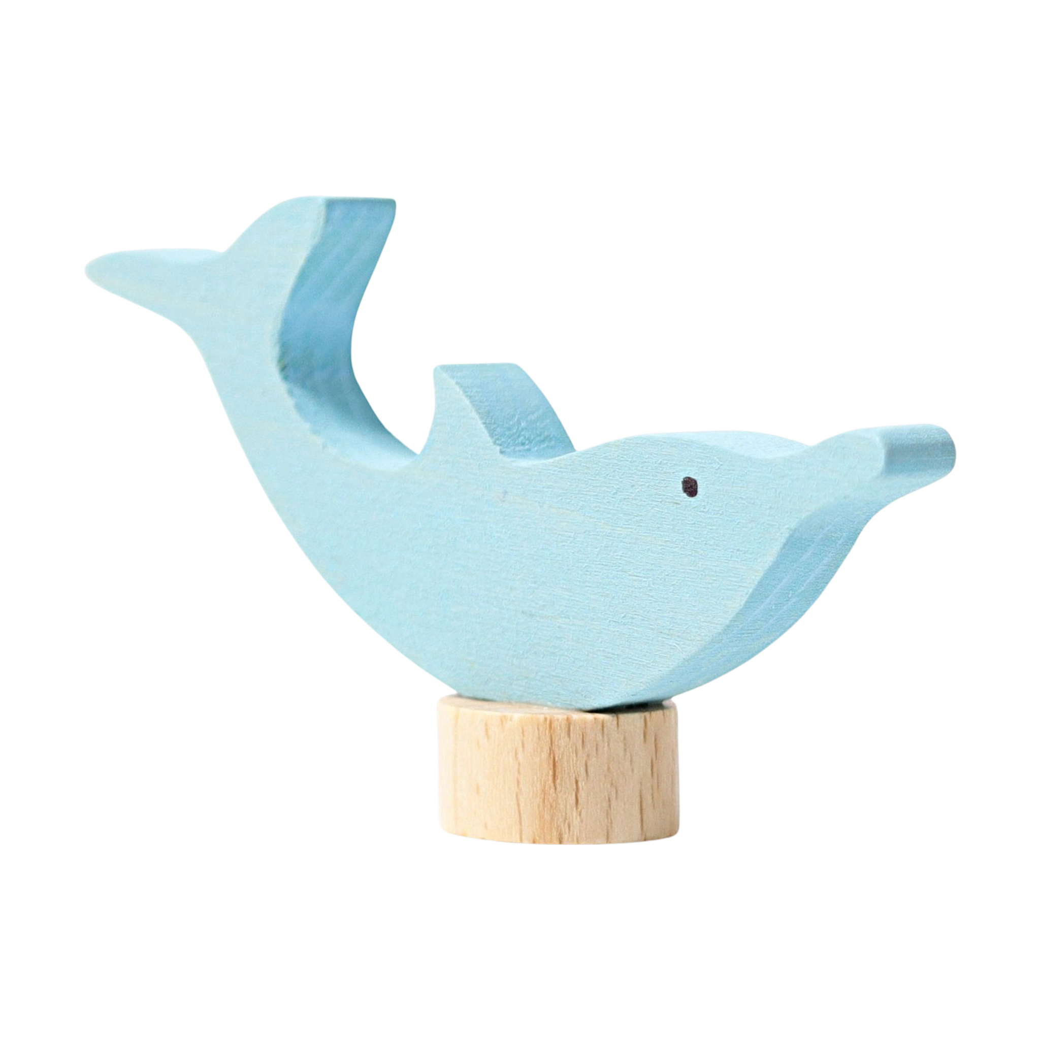 Steckfigur: Delphin, ein handbemalter, blauer Holz-Delfin auf Holzständer. Ideal zur Dekoration von Geburtstags- und Feiertagstischen, gefertigt aus Lindenholz in Deutschland. Kombinierbar mit weiteren Steckfiguren und Kerzen.