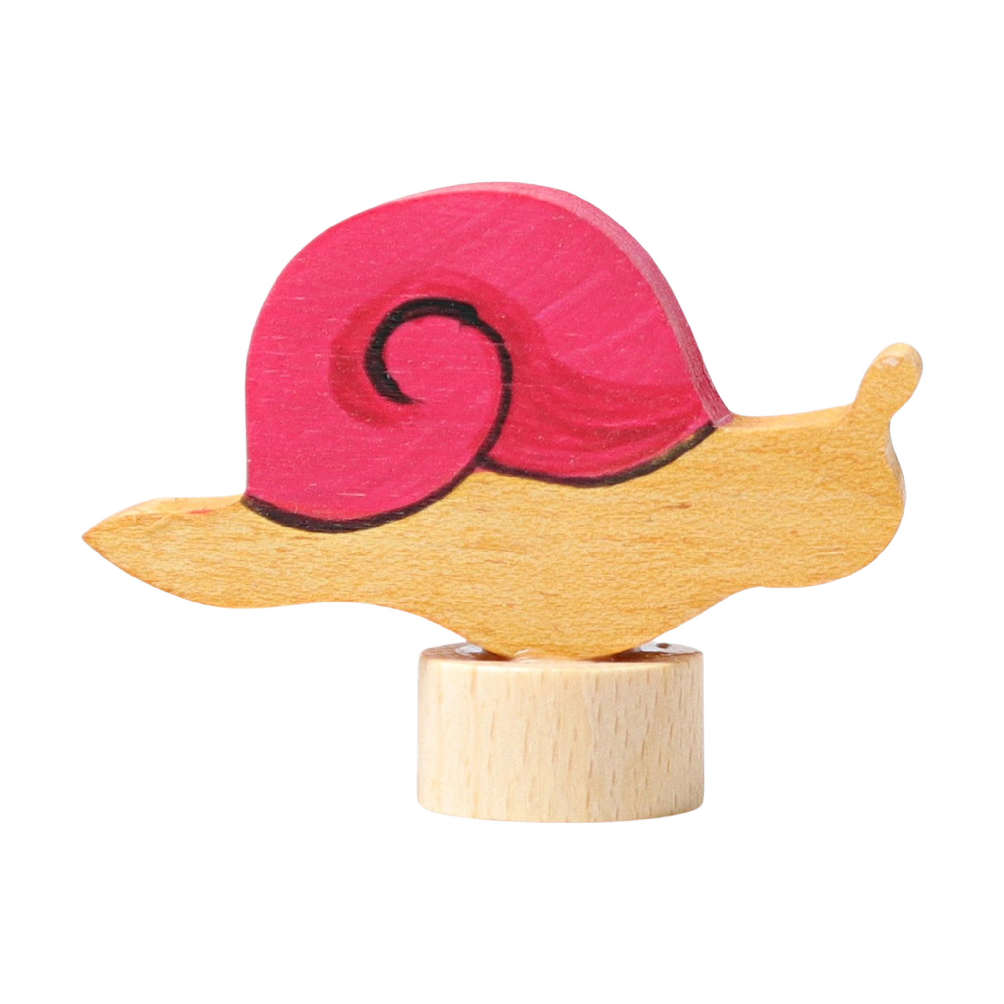 Steckfigur: Rosa Schnecke aus handbemaltem Lindenholz, ideal zur Tischdekoration. Diese detailreiche Holzfigur vereint traditionelles Handwerk und modernes Design, hergestellt in einer deutschen Manufaktur. Perfekt kombinierbar mit weiteren Figuren.