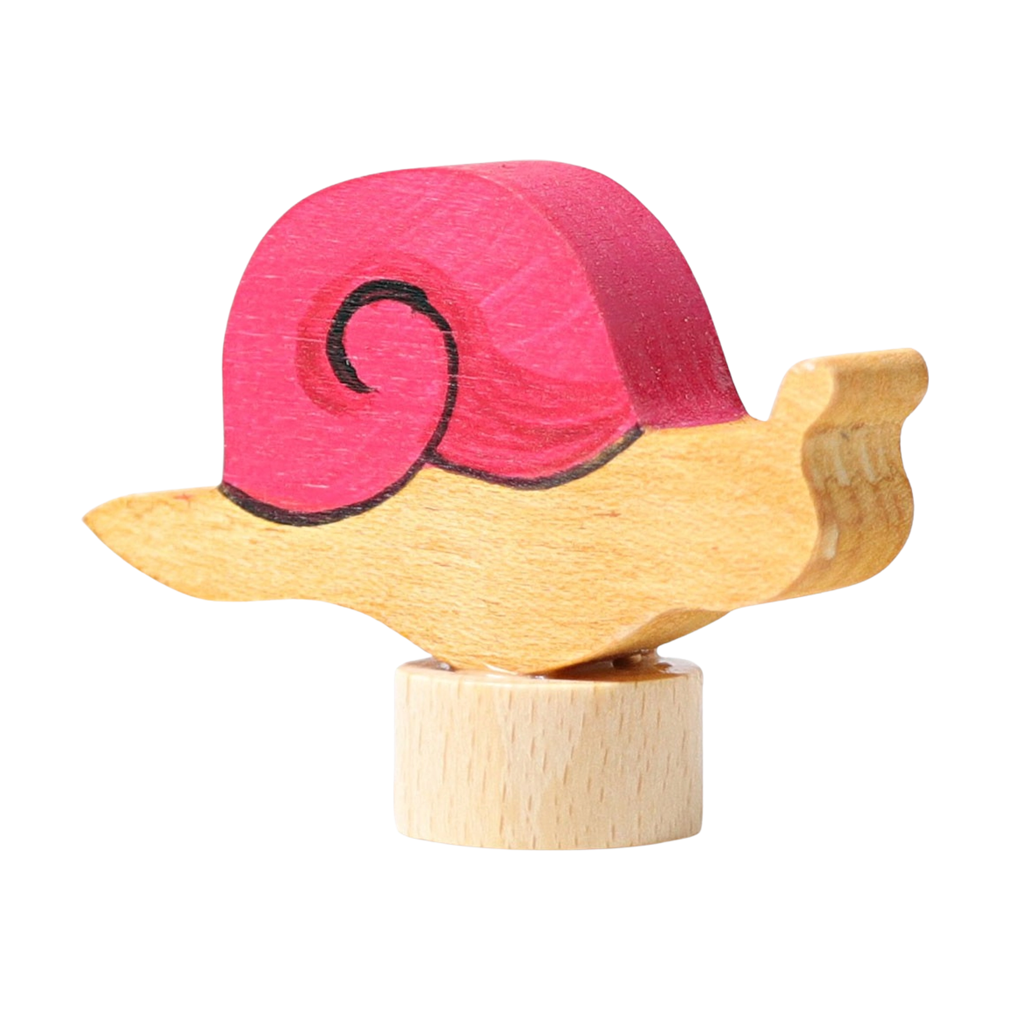 Steckfigur: Rosa Schnecke aus handbemaltem Lindenholz, ideal zur Dekoration von Geburtstags- und Feiertagstischen, hergestellt in Deutschland. Perfekt kombinierbar mit anderen Figuren und Kerzen.