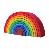 Freies Spiel: Großer Regenbogen, ein aus Lindenholz gefertigtes, farblich lasiertes Spielzeug bestehend aus 12 Elementen, fördert kreatives Spielen ohne feste Regeln. Hergestellt in einer deutschen Manufaktur.