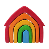 Freies Spielen: Buntes Haus, aus hochwertigem Lindenholz, bestehend aus fünf regenbogenfarbenen Elementen. Perfekt zum Stapeln, Bauen und Sortieren, handgefertigt in einer deutschen Manufaktur. Ideal für kreative Kinder.