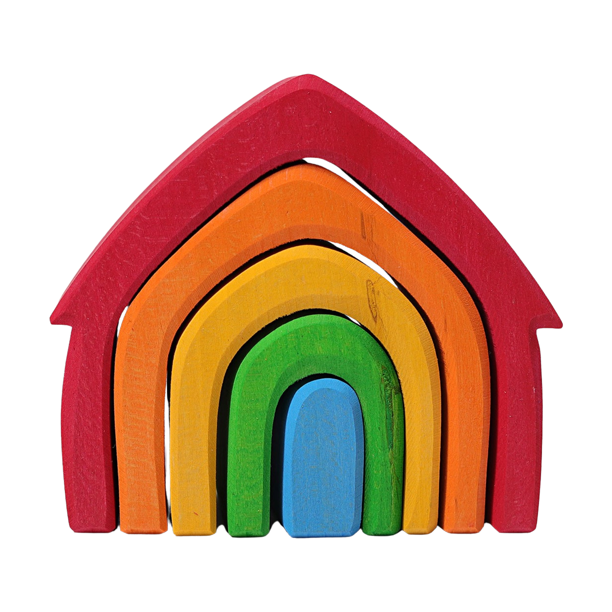 Freies Spielen: Buntes Haus, aus hochwertigem Lindenholz, bestehend aus fünf regenbogenfarbenen Elementen. Perfekt zum Stapeln, Bauen und Sortieren, handgefertigt in einer deutschen Manufaktur. Ideal für kreative Kinder.