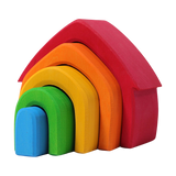 Freies Spielen: Buntes Haus aus hochwertigem Lindenholz, bestehend aus fünf regenbogenförmigen Elementen, ideal zum Stapeln und Bauen. Handgefertigt in Deutschland, verkörpert KLICKKLACKs nachhaltige und ästhetische Designphilosophie.