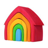 Freies Spielen: Buntes Haus aus hochwertigem Lindenholz, bestehend aus 5 Elementen in Regenbogenform. Perfekt zum Stapeln und Bauen, handgefertigt in einer deutschen Manufaktur.