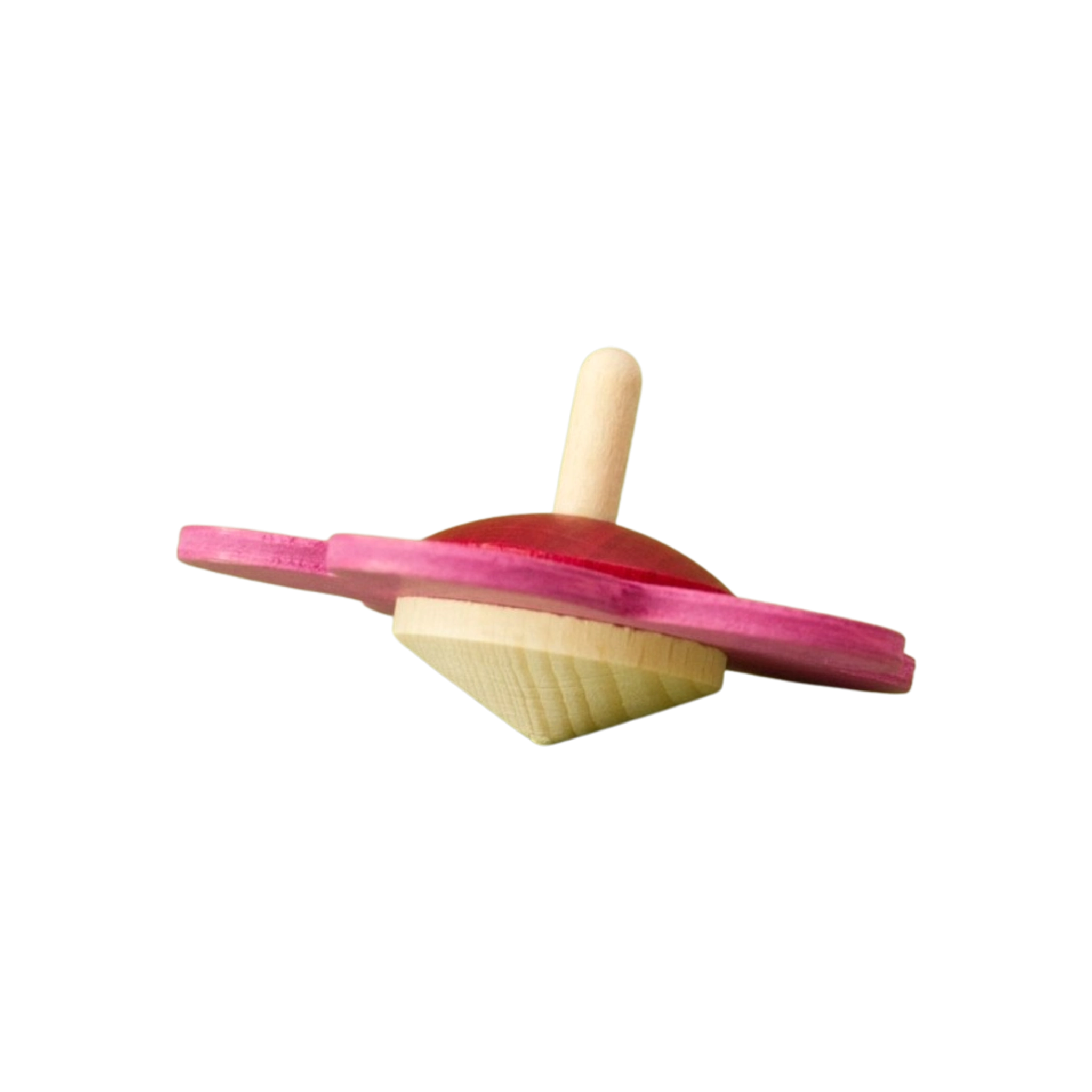 Blumenkreisel aus hochwertigem Buchenholz, liebevoll in Blumenform gestaltet, mit pink-rotem Ring. Perfekt für Kinder ab 3 Jahren, hergestellt in einem deutschen Familienbetrieb, reflektiert KLICKKLACKs nachhaltige, ästhetische Werte.