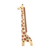 Messlatte: Giraffe aus robustem Birkenholz, ideal für Kinder, zeigt eine Skala von 70 bis 150 cm. Das Design erinnert an eine Giraffe, hergestellt in einer polnischen Spielzeugmanufaktur.