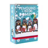 Domino: Pinguine und Freunde mit fröhlichen, illustrierten Pinguinen in Hüten und Schals auf einer FSC-Papierbox, fördert Konzentration und strategisches Denken für Kinder ab 3 Jahren. Nachhaltig in Spanien hergestellt.