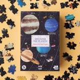 Puzzle: Entdecke die Planeten - 200-teiliges Puzzle auf gelbem Untergrund mit Weltraummotiven, ideal für Kinder ab 6 Jahren. Leuchtet im Dunkeln, aus nachhaltigem FSC-Papier und recyceltem Karton.