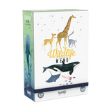 Memory: Wildlife, ein Memory-Spiel aus FSC-Papier mit 32 Tierkarten, zeigt liebevoll gezeichnete Tiere wie Giraffe, Maus und Waschbär. Fördert Gedächtnis und Konzentration bei Kindern ab 3 Jahren.