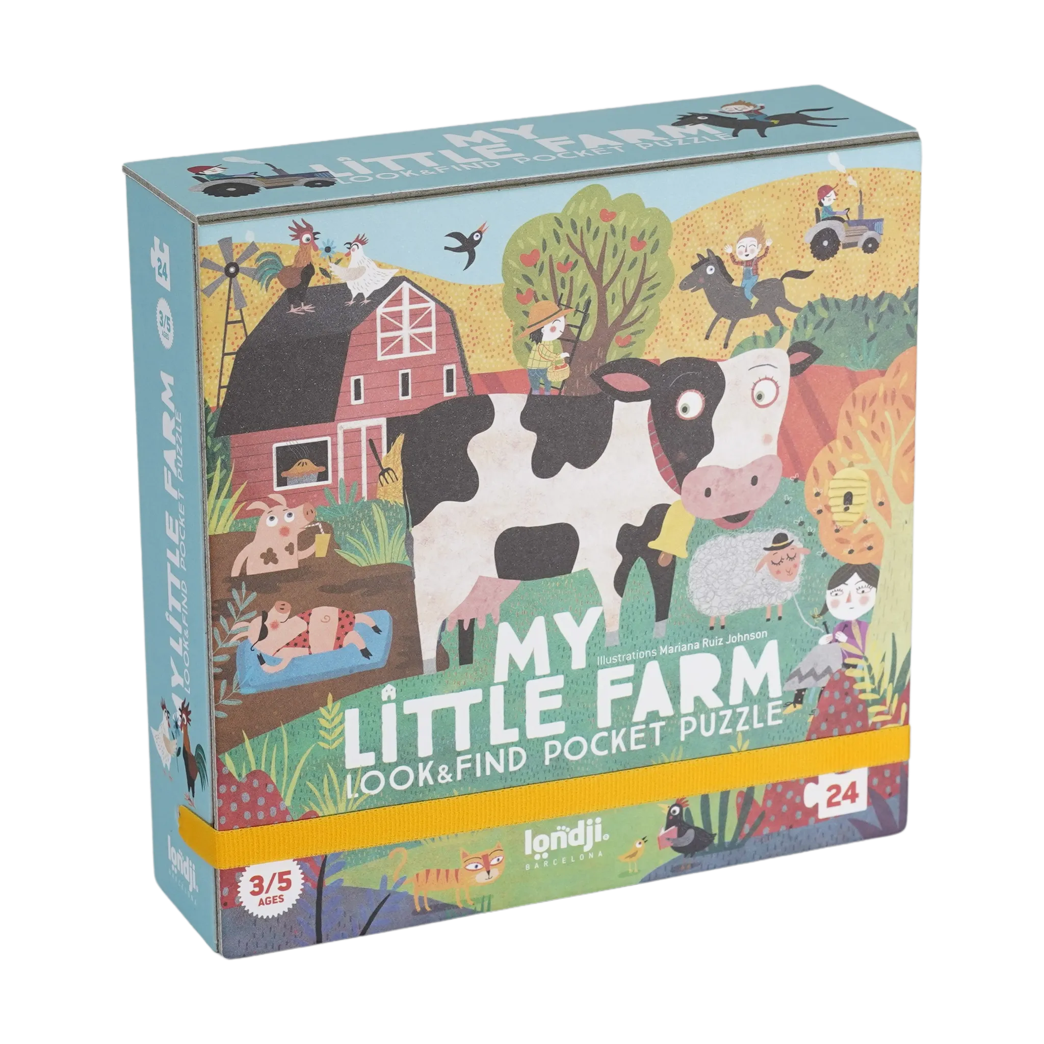 Taschenpuzzle: My little farm - 24-teiliges Puzzle mit Bauernhofmotiv, inklusive 16 Suchkarten. Aus FSC-Papier und recyceltem Karton, ideal für unterwegs, für Kinder ab 3 Jahren.