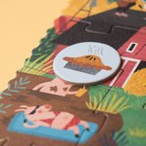 Taschenpuzzle: My little farm – Ein 24-teiliges Puzzle mit kindgerechter Kunst und einem runden Untersetzer-Motiv, ideal für unterwegs. Enthält 16 Suchkarten für ein interaktives Suchspiel, produziert in Spanien.