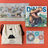 Puzzle: Dinos Explorer, ein 350-teiliges Set mit Dinosaurier-Motiven und einer weißen Zugbeuteltasche, ideal für Kinder ab 8 Jahren, enthält 3 Entdecker-Scheiben zur Erkundung von Dinosaurierarten.