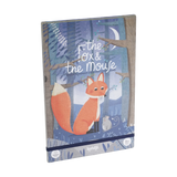 Freies Spiel: The fox and the mouse, ein kreatives Legespiel aus recyceltem Karton und Buchenholz, zeigt ein Buchcover mit Fuchs und Maus. Fördert Feinmotorik und Kreativität, geeignet ab 4 Jahren.