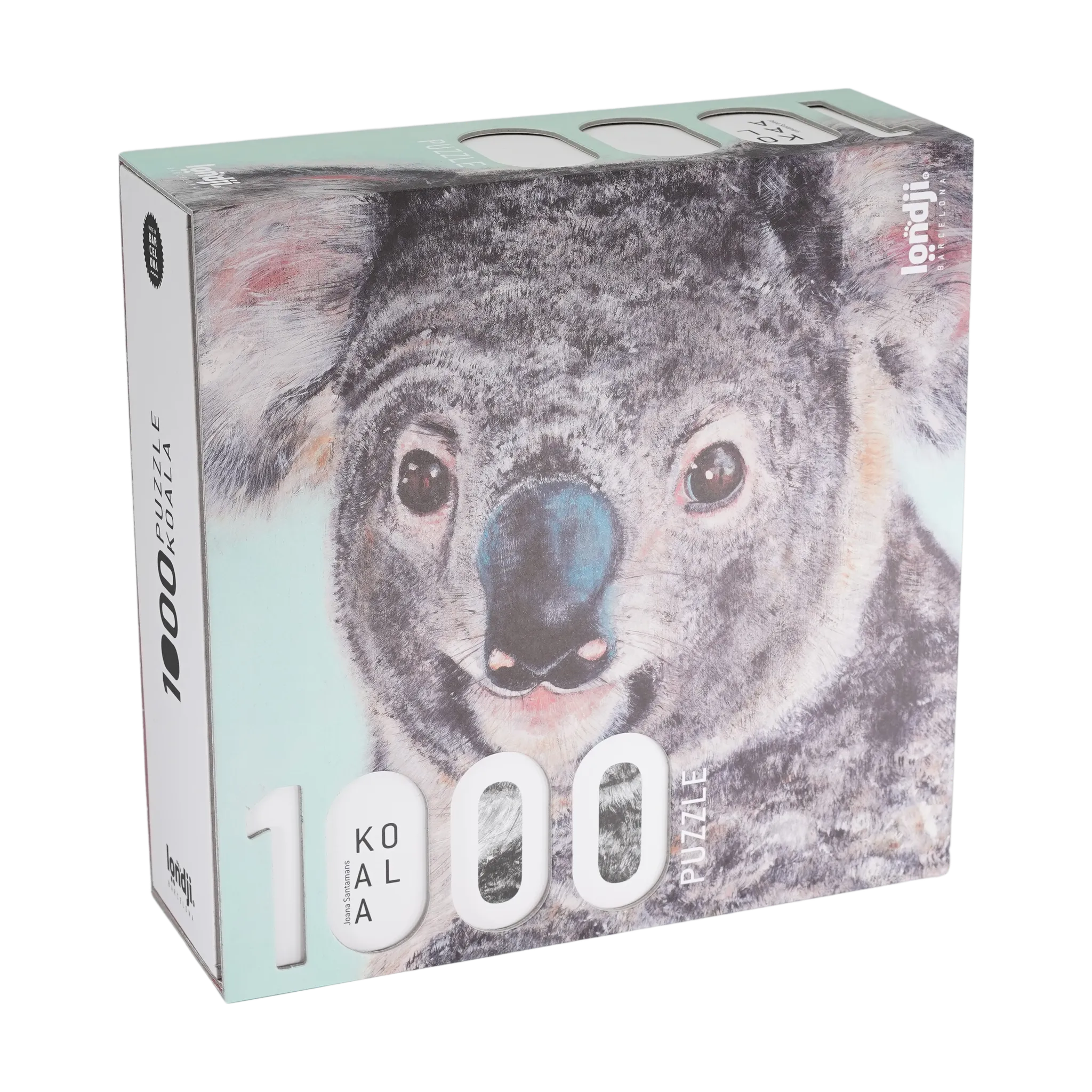 Puzzle: Koala – 1000-teiliges Puzzle mit detailreicher Koala-Illustration von Joana Santamans. Verpackt in einem Karton mit Koala-Bild, hergestellt aus FSC-Papier und recyceltem Karton. Ideal für ältere Kinder und Erwachsene.