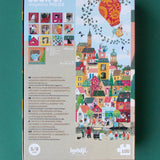 Puzzle & Erzählspiel: Look up – Ein 100-teiliges Puzzle mit Stadtbild, inklusive 48 Suchkarten für kreatives Geschichtenerzählen, aus FSC-Papier und recyceltem Karton, ideal für Kinder ab 5 Jahren.