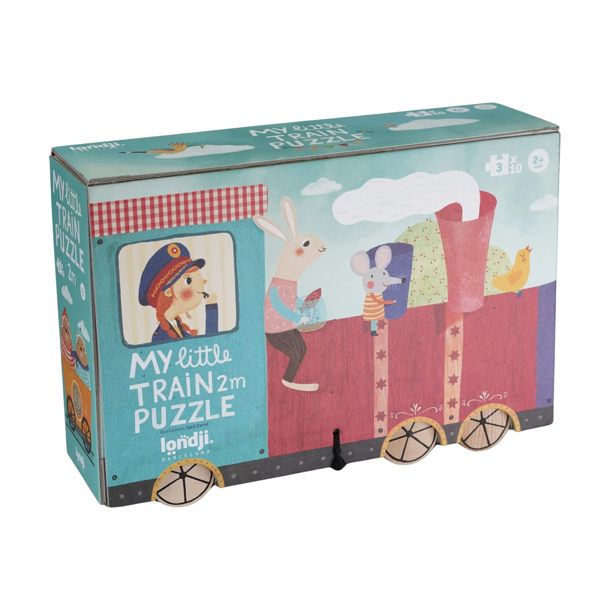 Puzzle: My little train - Eine Box mit 10 dreiteiligen Zugwaggon-Puzzles, ideal zum spielerischen Zahlenlernen für Kinder ab 2 Jahren, aus nachhaltigen Materialien in Spanien gefertigt.