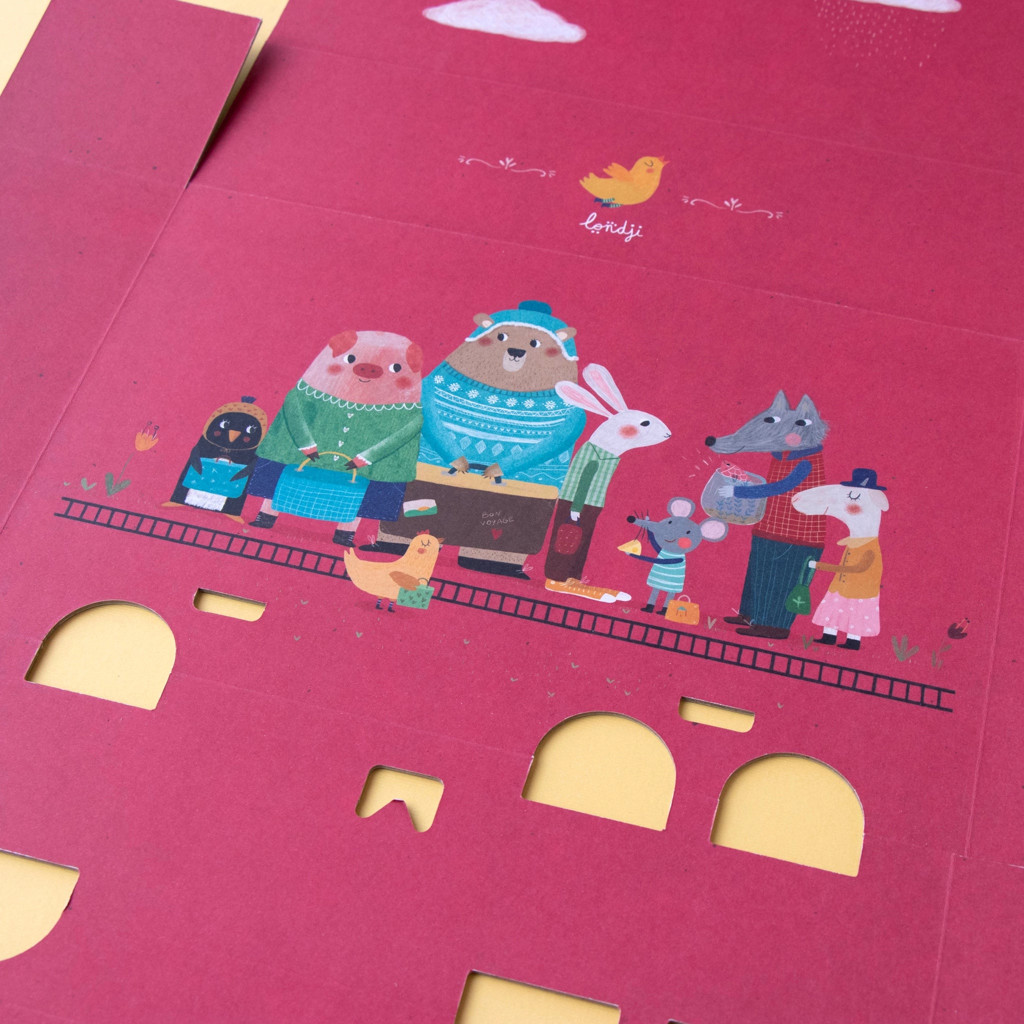 Puzzle: My little train, bestehend aus kindgerechten, dreiteiligen Puzzles in Zugwaggon-Form mit Cartoon-Tieren. Fördert spielerisch Zahlenverständnis für Kinder ab 2 Jahren, aus FSC-Papier und recyceltem Karton gefertigt.