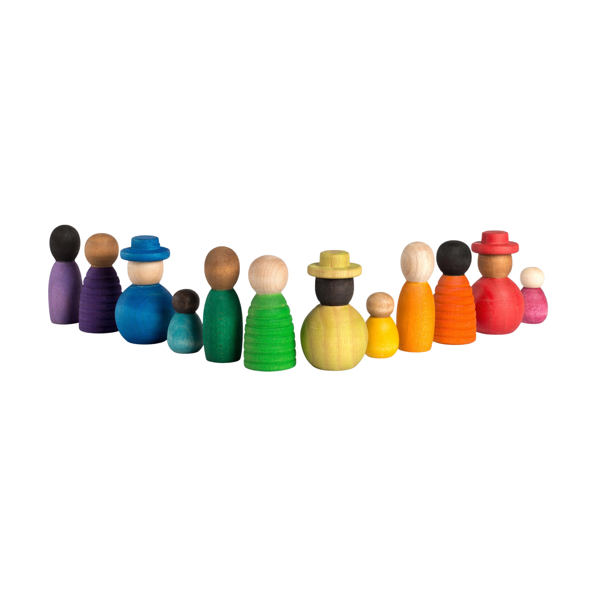 Freies Spiel: Together – Handgefertigte, nachhaltige Holzfiguren aus Spanien, ideal für kreatives Kinderspiel. Set mit 12 einzigartigen Figuren in verschiedenen Größen und Hautfarben.