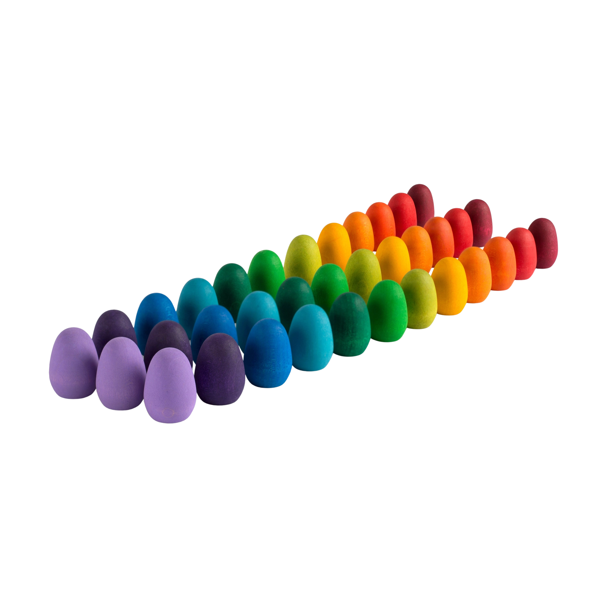 Freies Spiel: Mandala Rainbow Eggs, eine Reihe handgefertigter, bunter Holzeier. Perfekt für kreatives Spielen und Gestalten von Kunstwerken. Nachhaltig produziert in Spanien, ideal für Kinder.