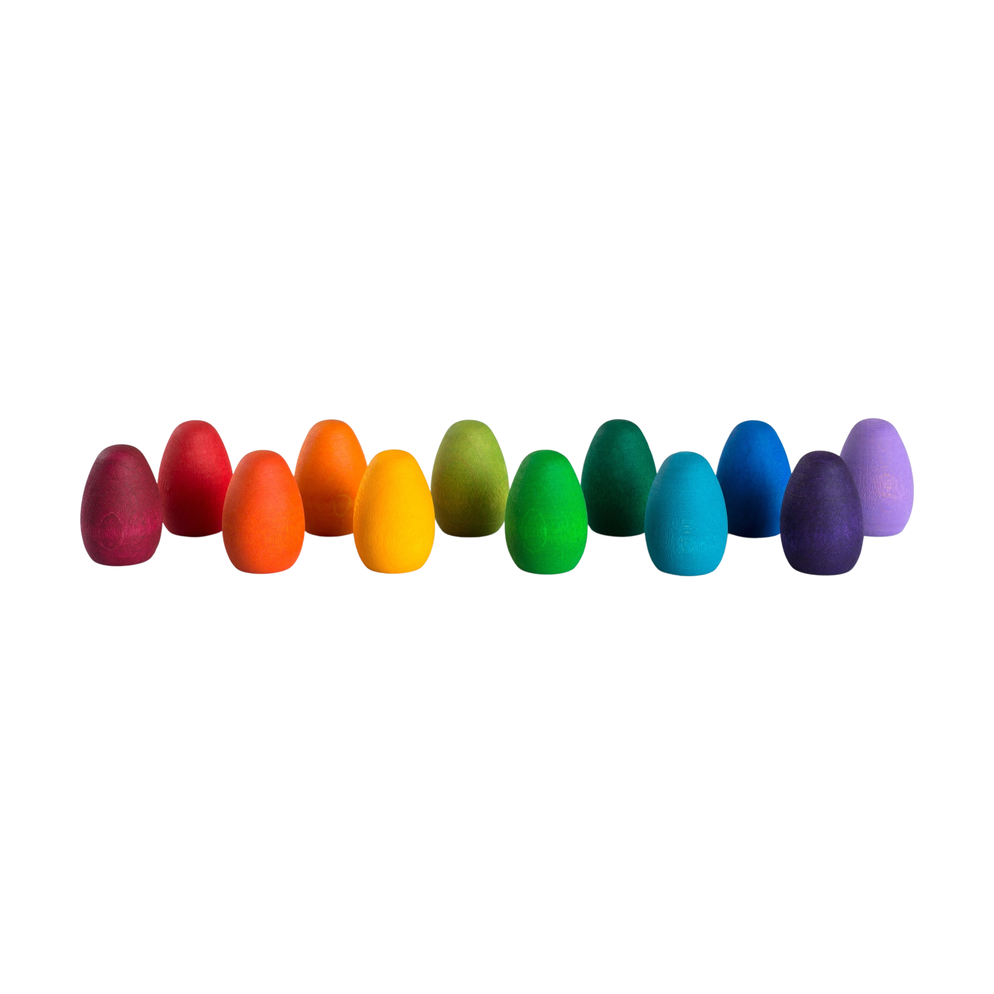 Freies Spiel: Mandala Rainbow Eggs, ein Set handgefertigter bunter Holz-Eier, ideal für kreative Spiele und zum Gestalten von Mandalas. Nachhaltig produziert in Spanien, fördert es fantasievolles Spielen und Umweltbewusstsein.