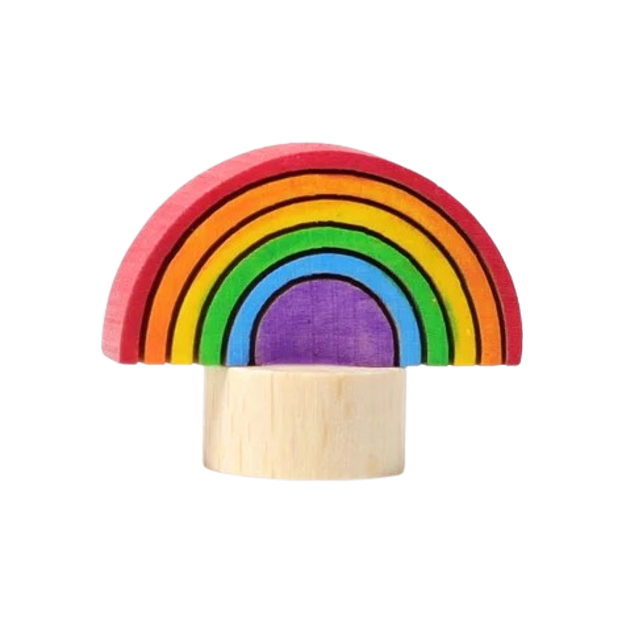 Steckfigur: Regenbogen aus handbemaltem Lindenholz zeigt bunte, ineinander passende Bögen auf zylindrischem Holzsockel. Ideal zur Tischdekoration, in Deutschland gefertigt, kombinierbar mit weiteren Elementen aus der KLICKKLACK-Kollektion.