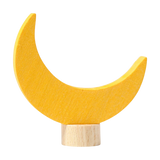Steckfigur: Mond, aus handbemaltem Lindenholz, zeigt eine stilisierte Holz-Mondsichel auf einem natürlichen Zylinder-Sockel. Ideal für festliche Dekorationen und kombinierbar mit weiteren Elementen, symbolisiert nachhaltige Handwerkskunst.