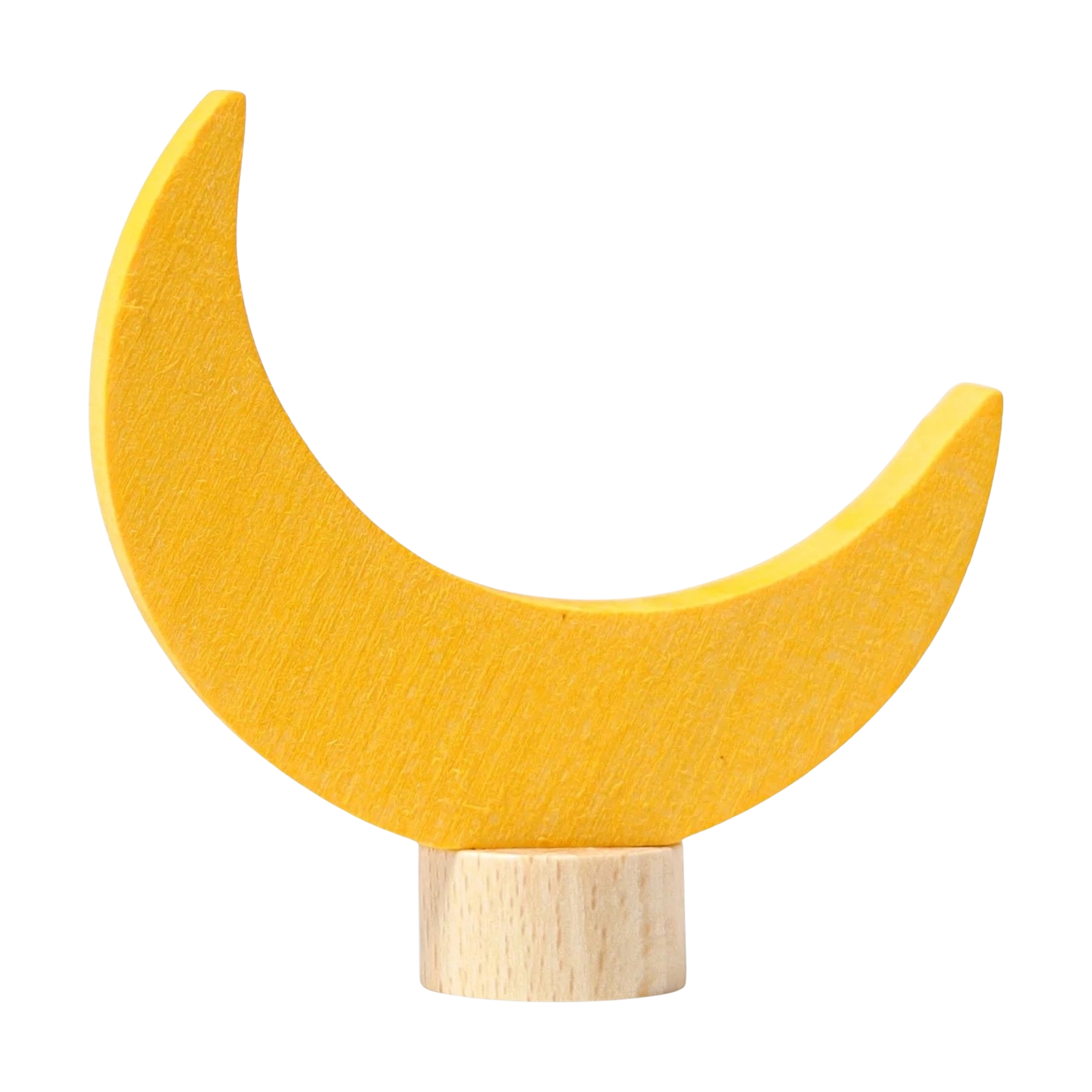 Steckfigur: Mond, aus handbemaltem Lindenholz, zeigt eine stilisierte Holz-Mondsichel auf einem natürlichen Zylinder-Sockel. Ideal für festliche Dekorationen und kombinierbar mit weiteren Elementen, symbolisiert nachhaltige Handwerkskunst.