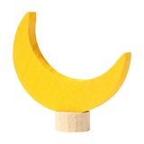 Steckfigur: Mond aus handbemaltem Lindenholz, in leuchtendem Gelb als Halbmond geformt, auf einem kleinen, naturbelassenen Holzsockel. Ideal zur Tischdekoration an Geburtstagen; kombinierbar mit weiteren Figuren von KLICKKLACK.
