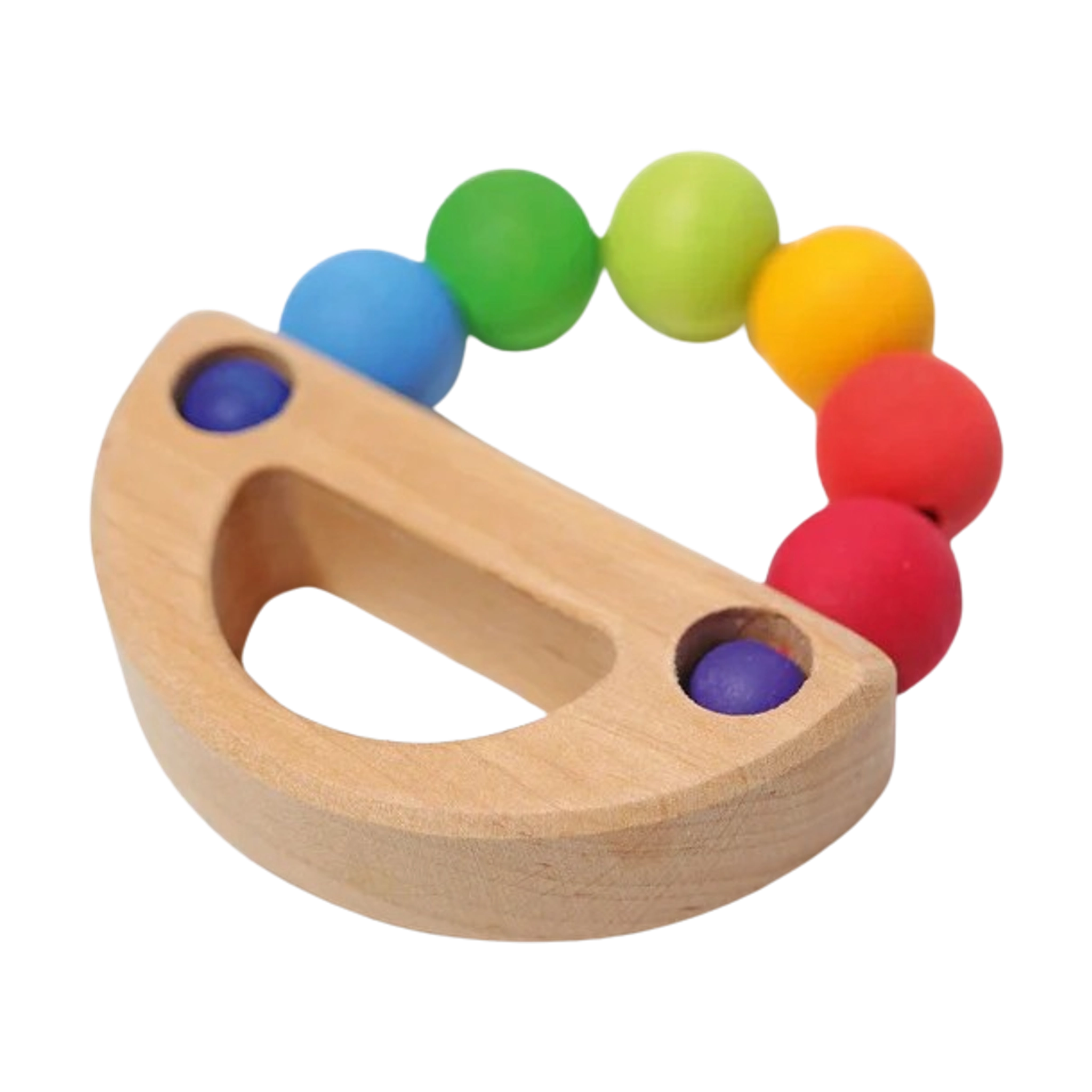 Regenbogen Schiff: Handgefertigter Greifling aus massivem Ahorn- und Buchenholz mit sechs Holzperlen. Fördert Greif- und Feinmotorik, hergestellt in Deutschland, vereint Ästhetik und nachhaltiges Design, ideal für moderne Eltern.